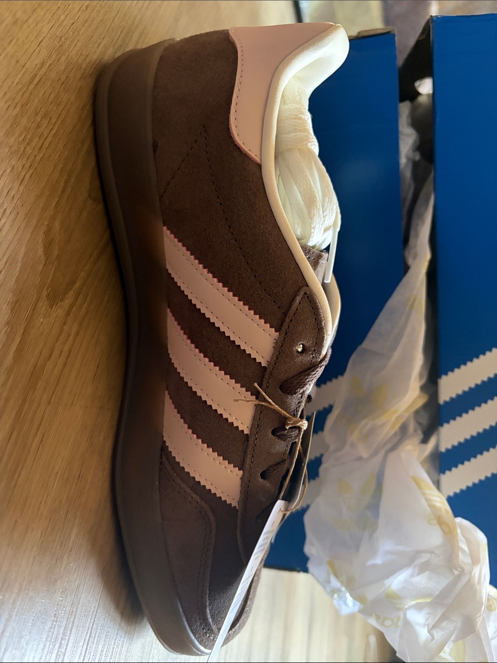 adidas Brown Suede Sneaker with Light Pink Stripes